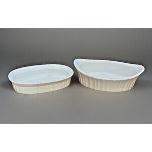 Corning Ware Ribbed Cassarole Dish 2-Piece Set | F-15-B | French White 18.6 Oz
